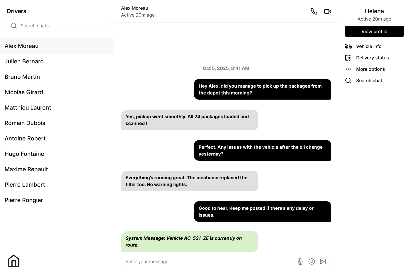 Interface Communication Chauffeurs